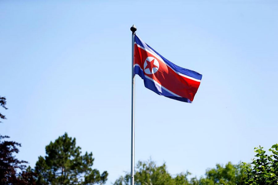 The flag of North Korea is seen in Geneva, Switzerland, June 20, 2017. Reuters/Files