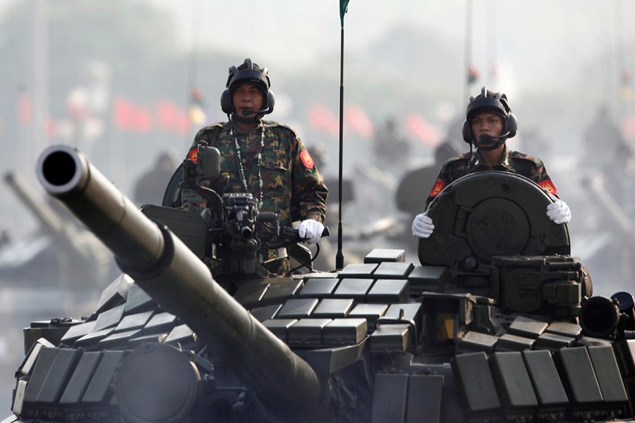 Myanmar military tanks are driven during a parade to commemorate the nation's 72nd Armed Forces Day in Naypyitaw on March 27, 2017 — AP/Files