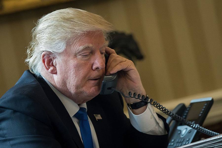 US President Donald Trump speaking with the prime ministers of India and Pakistan on Monday	— Internet