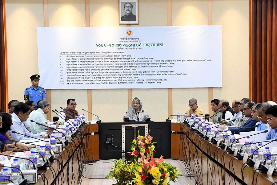 Prime Minister Sheikh Hasina presiding over the ECNEC meeting at the NEC Conference Room in the city’s Sher-e-Bangla Nagar area on Tuesday. -PID Photo