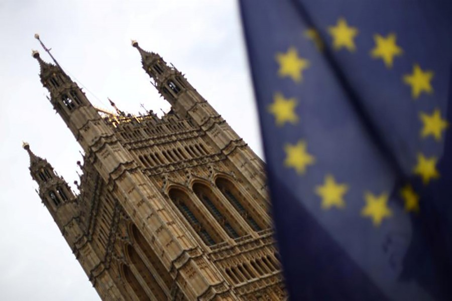 A flag of the European Union is pictured outside the Houses of Parliament in London, Britain on July 25, 2019 — Reuters/Files