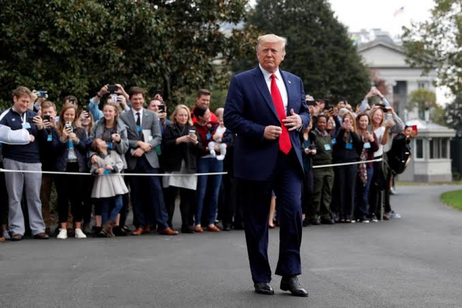 US President Donald Trump departs for travel to South Carolina, at the South Lawn of the White House in Washington, October 25, 2019. Reuters/File Photo