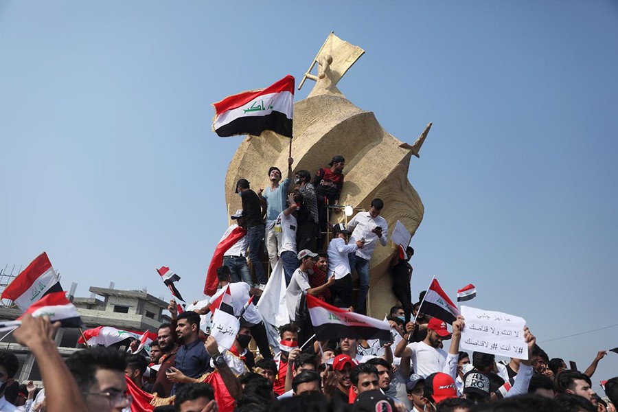 Universities students take part in a protest over corruption, lack of jobs, and poor services, in Kerbala, Iraq on October 28, 2019 — Reuters photo