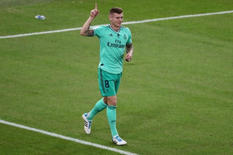 Real Madrid's Toni Kroos celebrates scoring their first goal — Reuters photo