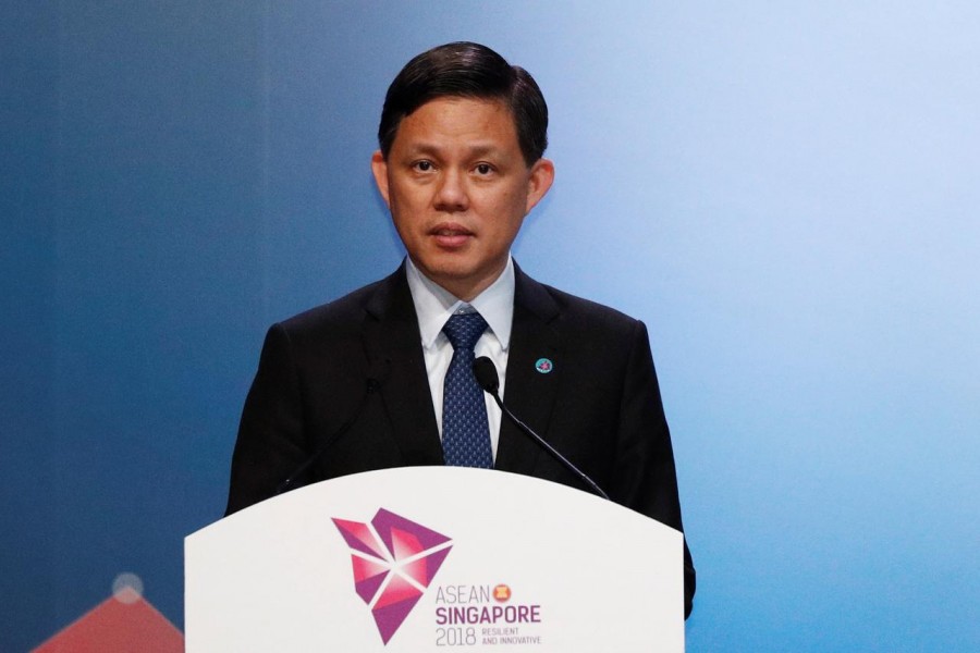 FILE PHOTO: Singapore's Trade and Industry Minister Chan Chun Sing speaks before a signing ceremony of ASEAN Agreements at the ASEAN Summit in Singapore November 12, 2018. REUTERS/Edgar Su