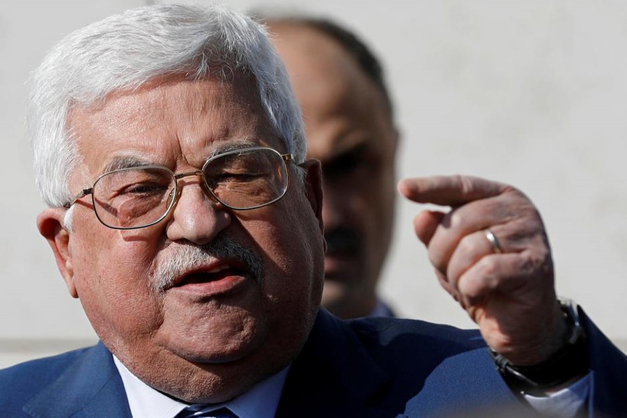 Palestinian President Mahmoud Abbas gestures as he speaks during a ceremony marking the 15th anniversary of the death of his predecessor Yasser Arafat, in Ramallah in the Israeli-occupied West Bank on November 11, 2019 — Reuters photo