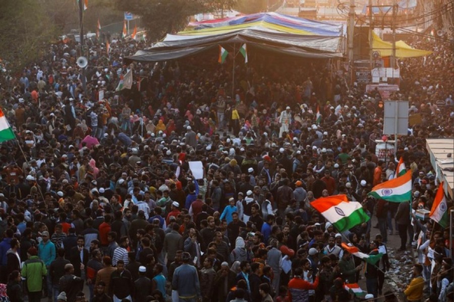 Demonstrators attend a protest against a new citizenship law in Shaheen Bagh, area of New Delhi, India, February 02, 2020. Reuters