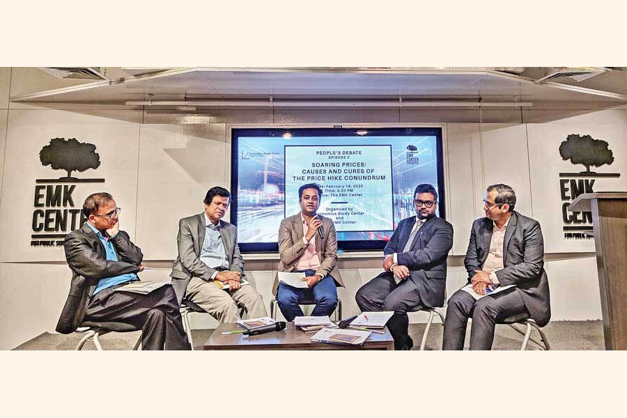 Panellists during discussion on price hike at EMK Center, Dhaka