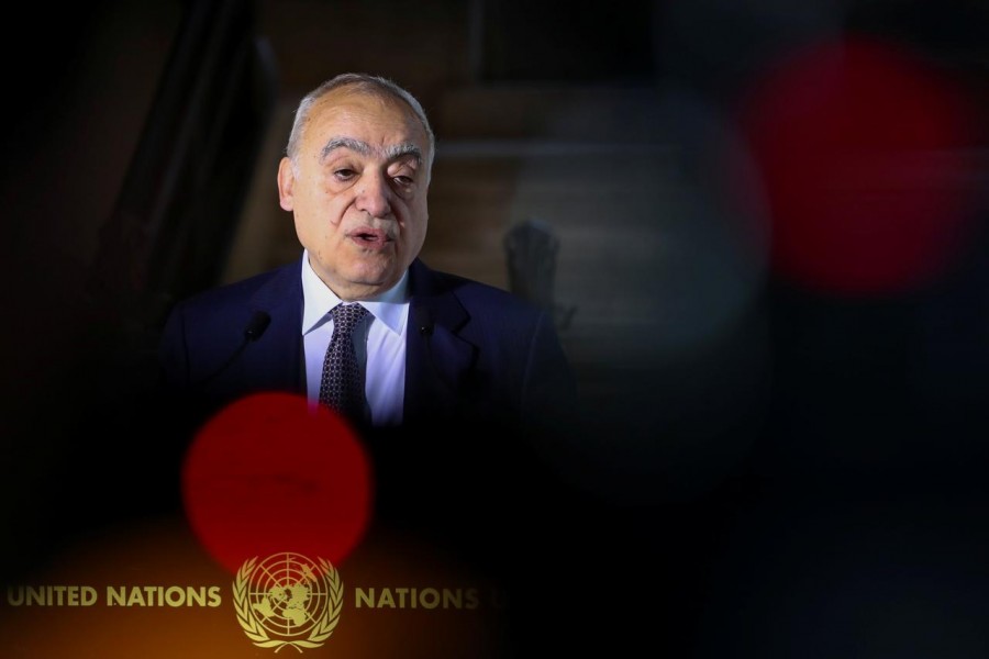 FILE PHOTO: U.N. Envoy for Libya, Ghassan Salame holds a news briefing ahead of U.N.-brokered military talks in Geneva, Switzerland, February 4, 2020. REUTERS/Denis Balibouse