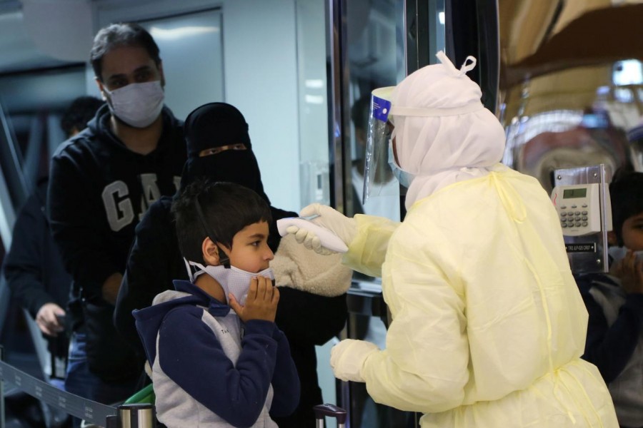 Passengers are being checked by Saudi Health Ministry employees upon their arrival at King Khalid International Airport, in Riyadh, Saudi Arabia on January 29, 2020 — Reuters/Files