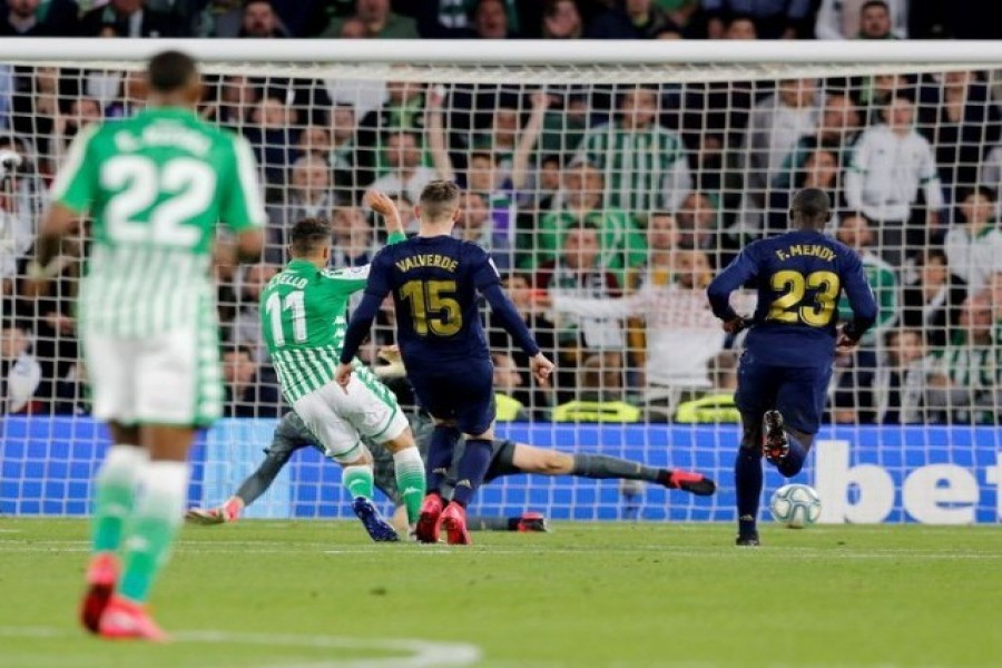 Real Betis' Cristian Tello scores their second goal against Real Madrid on Sunday — Reuters photo