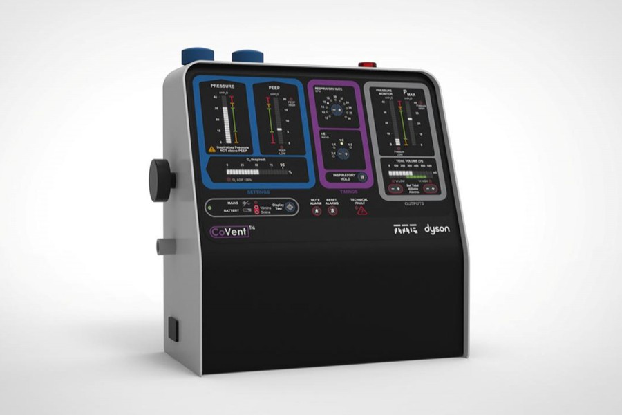 A graphic representation of CoVent ventilator designed by Dyson is seen in this undated handout image — DYSON/Handout via REUTERS