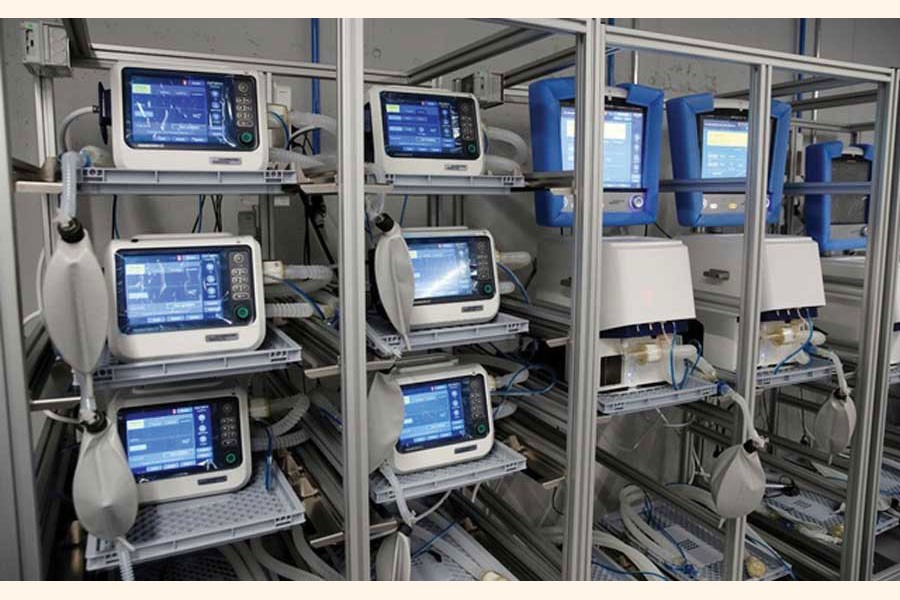 Ventilators of Hamilton Medical AG are seen at a plant in Domat/Ems, Switzerland on March 18, 2020.       —Photo:  Reuters