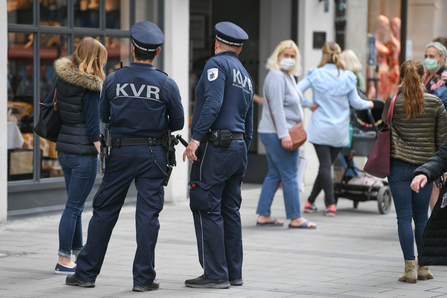 Members of the District Administration Department patrol through the city to check if the corona regulations are respected, as the spread of the coronavirus disease (COVID-19) continues in Munich, Germany on April 27, 2020 — Reuters/Files