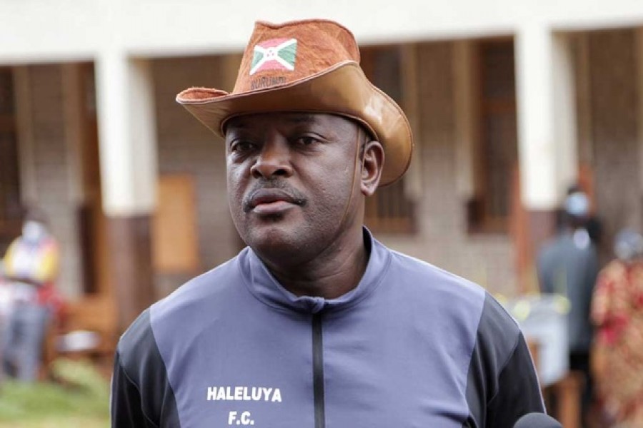 File Photo: Burundi's President Pierre Nkurunziza talks to the media after casting his ballot at a voting station during the presidential, legislative and communal council elections, under the simmering political violence and the growing threat of the coronavirus disease (COVID-19), in Ngozi, Burundi May 20, 2020. Reuters