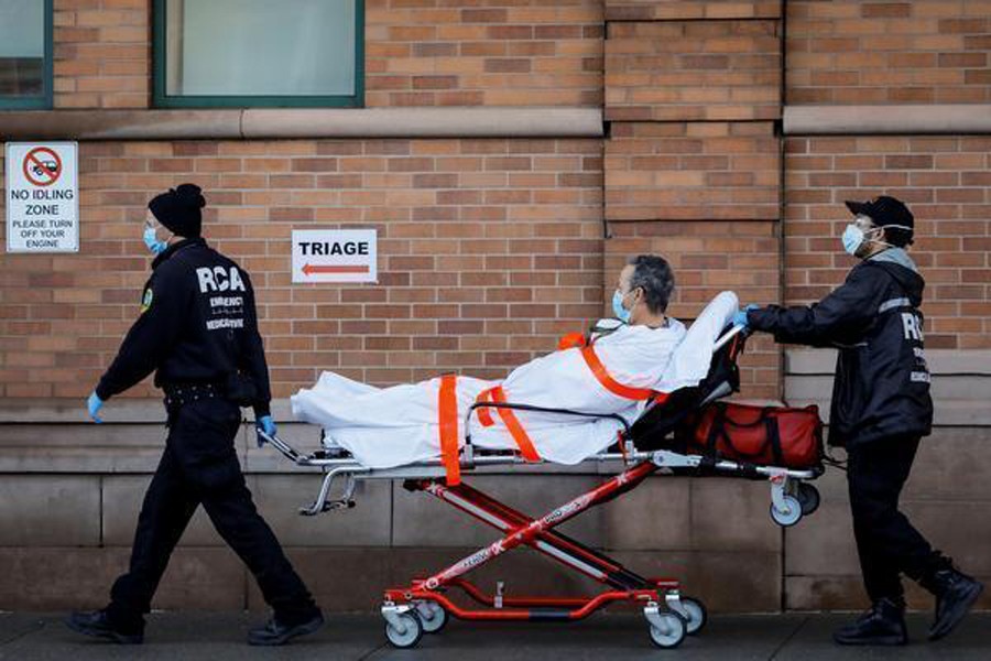 Paramedics taking a patient into an emergency centre at Maimonides Medical Center in the Brooklyn borough of New York, US — Reuters/Files