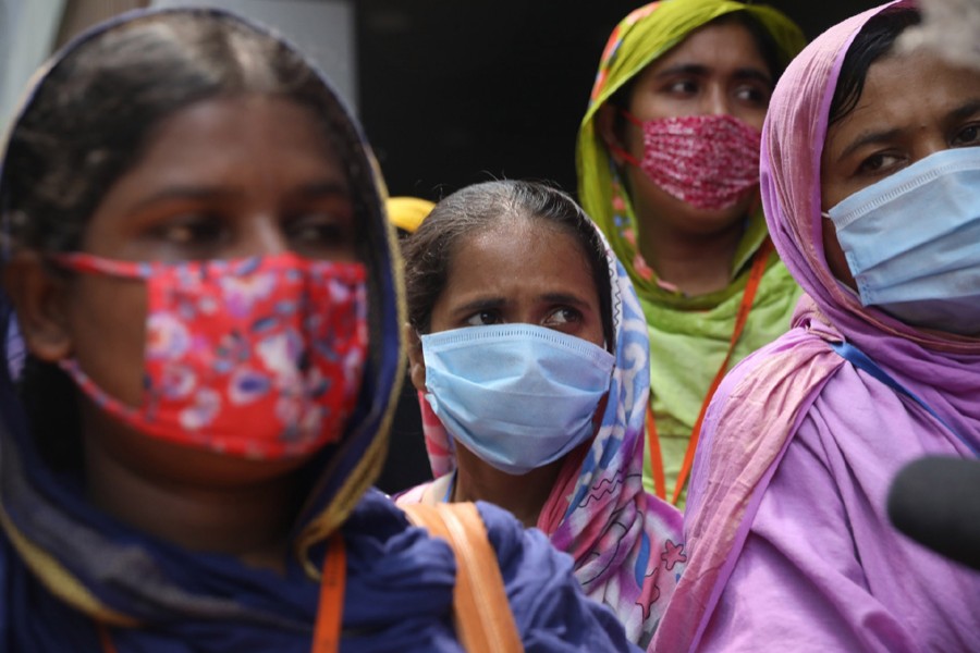 Workers of a garment factory stage demonstrations in city’s Bijay Nagar area, demanding unpaid wages and withdrawal of termination — File photo