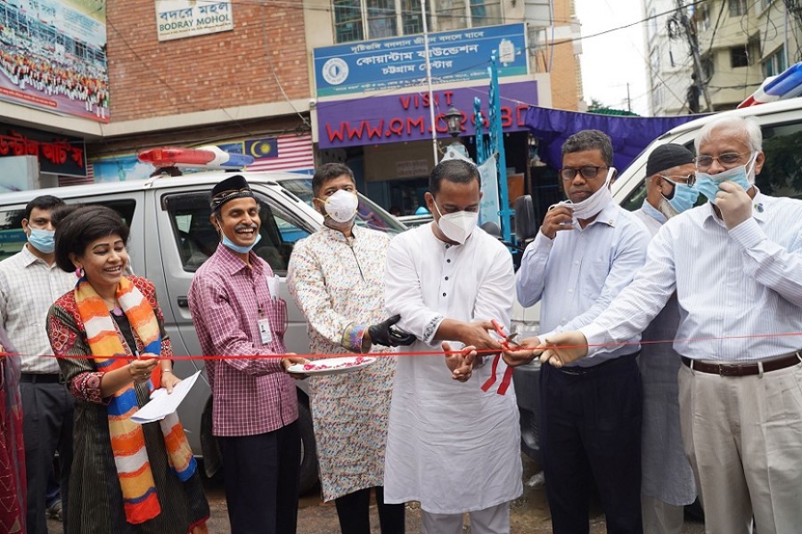 A view of the inauguration ceremony of Quantum Foundation’s own ambulancs held in Chattogram city