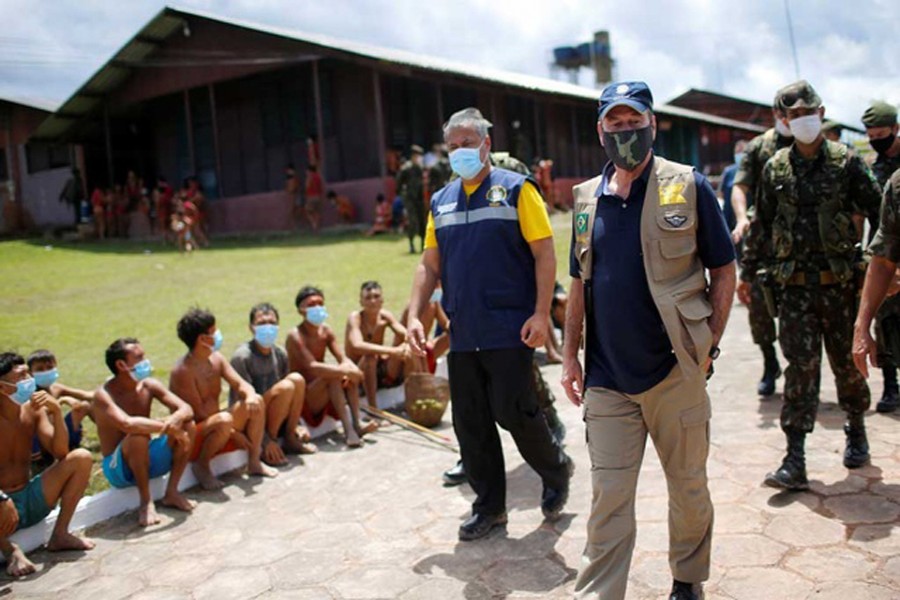 Brazil's Defence Minister Fernando Azevedo e Silva is seen during a visit, amid the spread of the coronavirus disease (COVID-19), at the 4th Surucucu Special Frontier Platoon of the Brazilian army in the municipality of Alto Alegre, state of Roraima, Brazil July 01, 2020. REUTERS