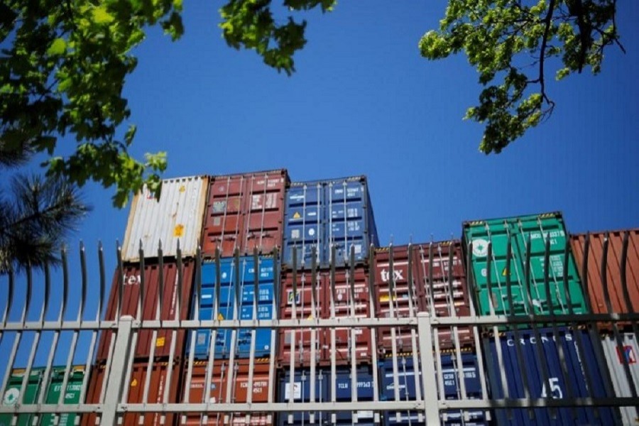 Shipping containers, including one labelled "China Shipping" and another "Italia", are stacked at the Paul W. Conley Container Terminal in Boston, Massachusetts, US, May 09, 2018 — Reuters/Files