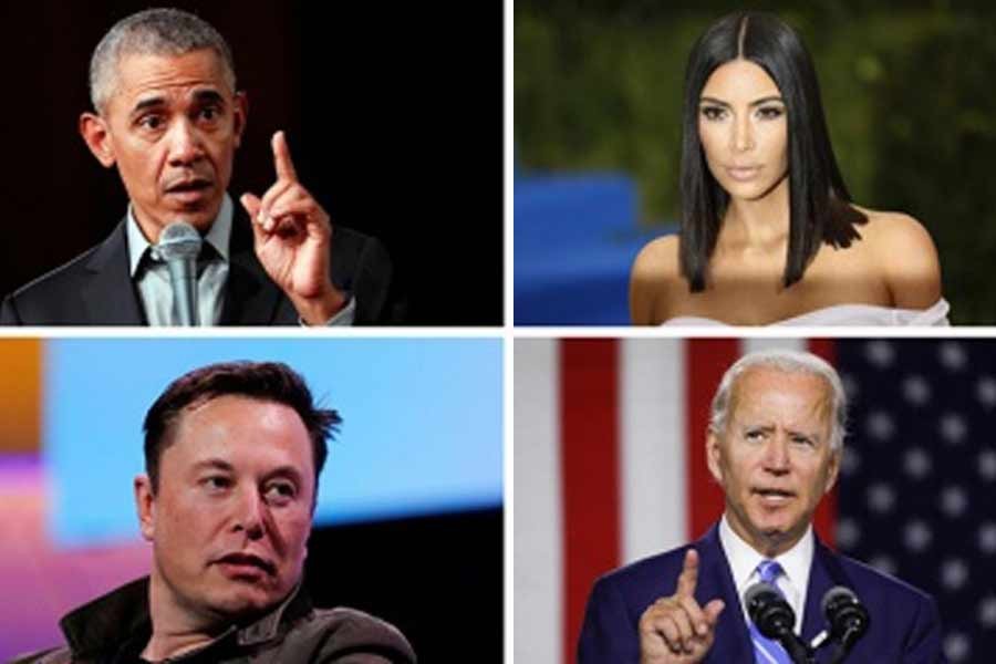 A combination of photos of Barack Obama, Kim Kardashian, Elon Musk and Joe Biden. -Reuters