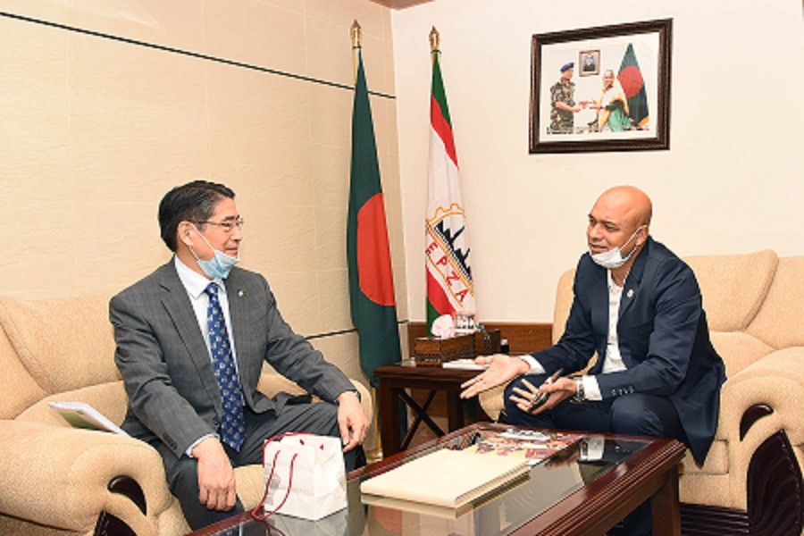 The Ambassador of Japan to Bangladesh Ito Naoki calls on Major General S M Salahuddin Islam, executive chairman of BEPZA, at the latter’s office recently — Photo courtesy: BEPZA