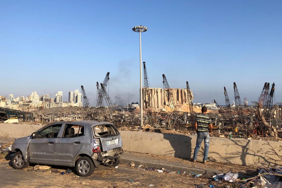 A man stands near the site of Tuesday's blast in Beirut's port area, Lebanon, August 06, 2020 — Reuters