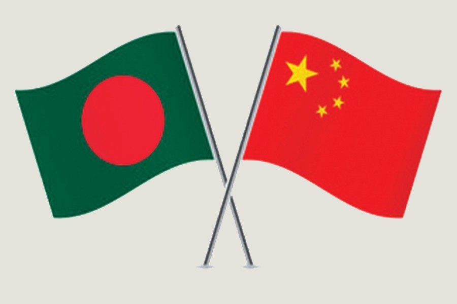 Flags of Bangladesh and China are seen cross-pinned in this photo symbolising friendship between the two nations — Collected