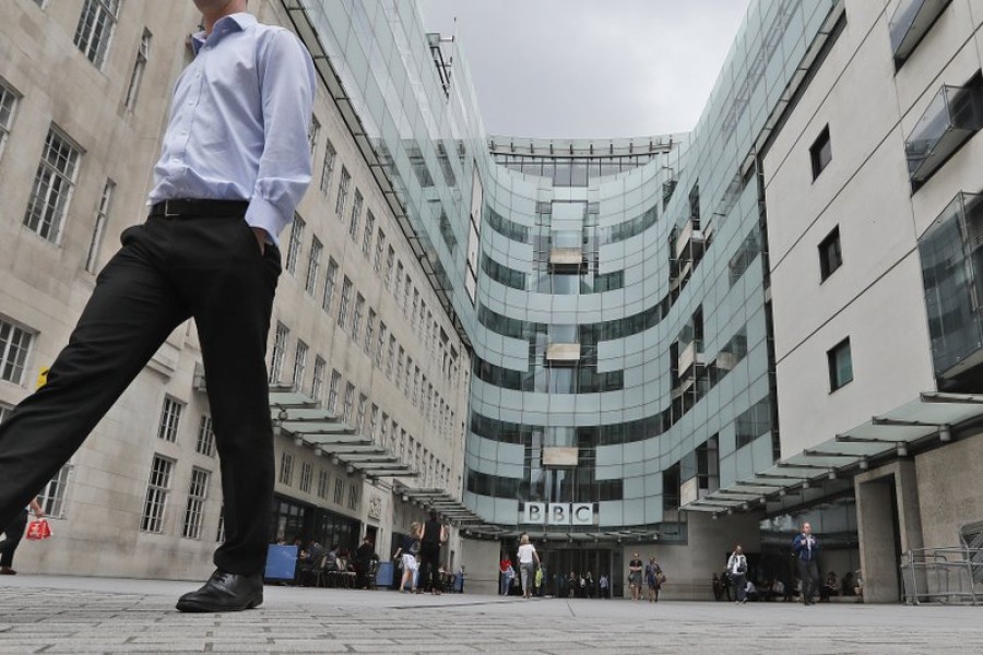 This July 19, 2017 photo shows the main entrance to the headquarters of the publicly funded BBC in London — AP/Files