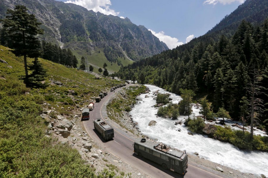 An Indian Army convoy moves along a highway leading to Ladakh, at Gagangeer in Kashmir's Ganderbal district on June 18, 2020 — Reuters/Files