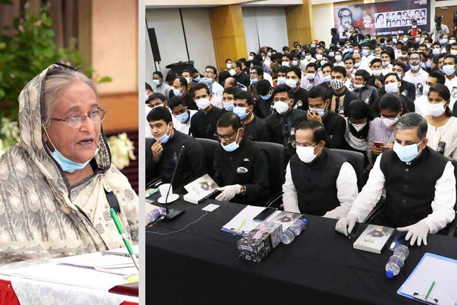 Prime Minister Sheikh Hasina addressing a programme of Bangladesh Chhatra League through a videoconference from Ganabhaban on Monday –PID Photo