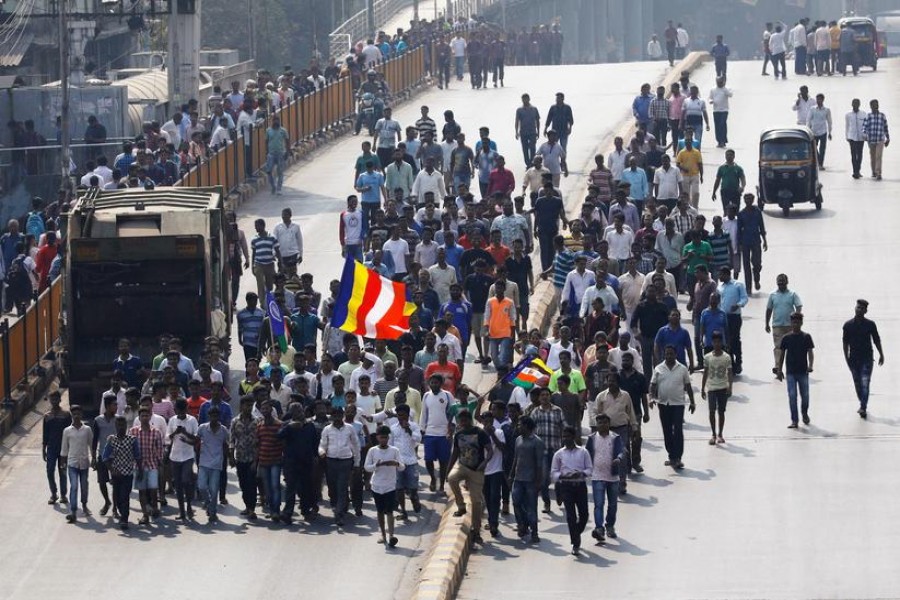 Members of the Dalit community shout slogans as they participate in a protest rally in Mumbai, India, January 03, 2018 — Reuters/Files