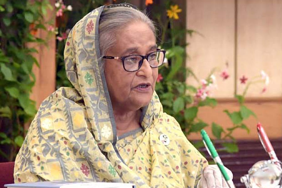 Prime Minister Sheikh Hasina addressing a virtual function commemorating the historic Bangla speech by Father of the Nation Bangabandhu Sheikh Mujibur Rahman at the United Nations General Assembly (UNGA) –PID Photo