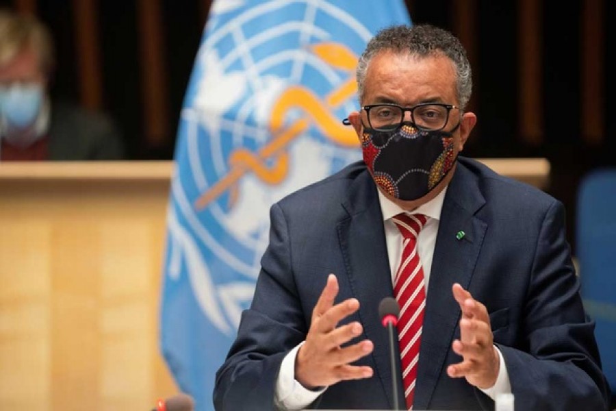 Tedros Adhanom Ghebreyesus, Director General of the World Health Organization (WHO) attends a session on the coronavirus disease (COVID-19) outbreak response of the WHO Executive Board in Geneva, Switzerland, October 5, 2020. Christopher Black/WHO/Handout via REUTERS