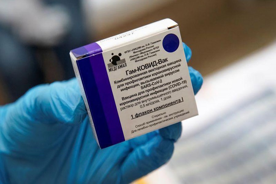 A nurse shows a box with Russia's "Sputnik-V" vaccine against the coronavirus disease (Covid-19) prepared for inoculation in a post-registration trial stage at a clinic in Moscow, Russia, September 17, 2020 -- Reuters/Files