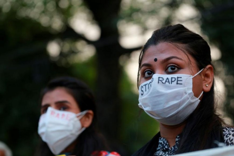 Students protest against an alleged gang-rape and brutal torture of a woman in the southern district of Noakhali, in Dhaka, Bangladesh on October 8, 2020 — AP photo