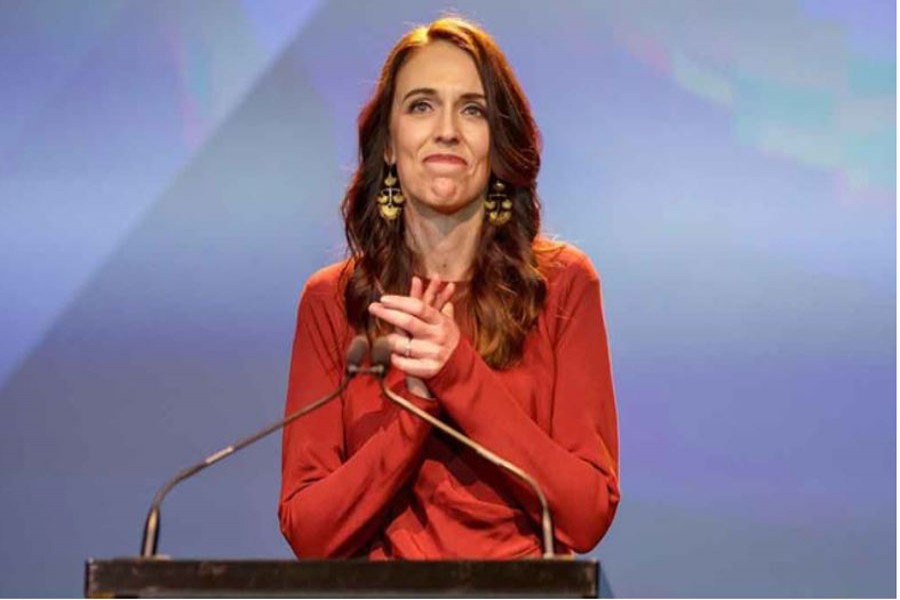 New Zealand Prime Minister Jacinda Ardern speaks at the Labour Party election night event as she claims victory in the general election, in Auckland, New Zealand, October 17, 2020. AAP Image/David Rowland via REUTERS