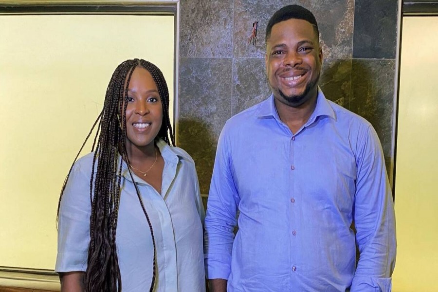 Temidayo Makanjuola and James Amuta, co-producers of Oloture film, pose for a picture during an interview with Reuters in Lagos, Nigeria October 8, 2020. REUTERS/Seun Sanni