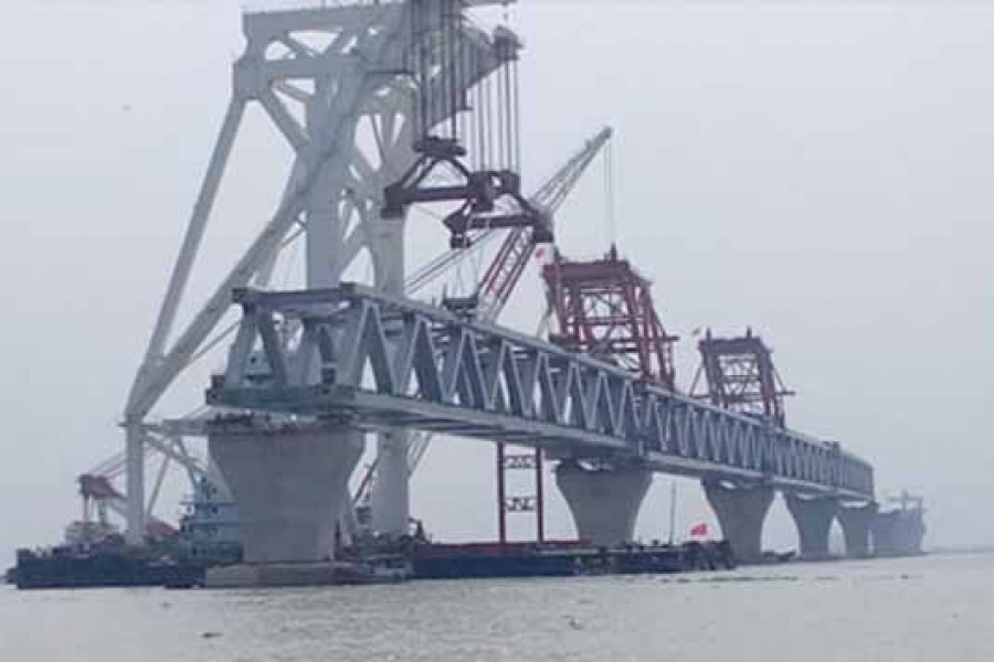 Nearly 5 km of Padma Bridge visible after installation of 33rd span