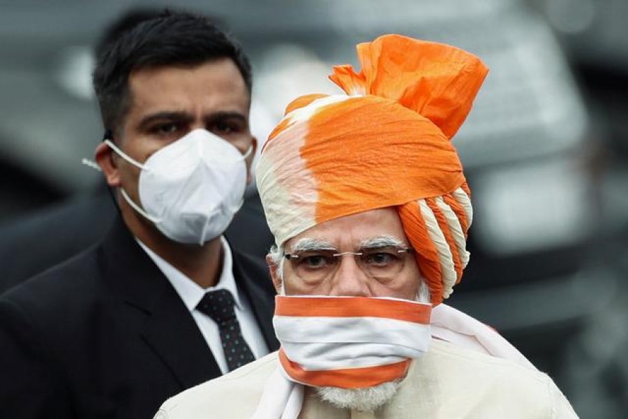 Indian Prime Minister Narendra Modi arrives to attend the Independence Day celebrations at the historic Red Fort in Delhi, India, on August 15, 2020 — Reuters/Files