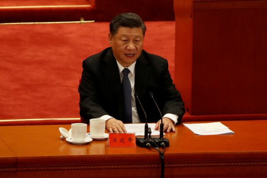 China's President Xi Jinping speaks while taking part in an event marking the 70th anniversary of the Chinese People's Volunteer Army's participation in the Korean War at the Great Hall of the People in Beijing, China, October 23, 2020 — Reuters