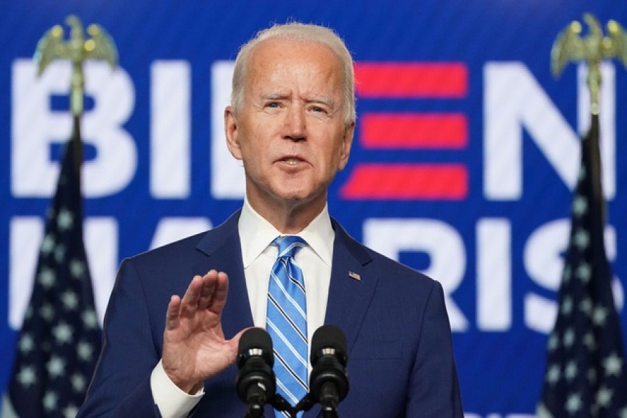 Democratic US presidential nominee and former Vice President Joe Biden speaks about the results of the 2020 U.S. presidential election during an appearance in Wilmington, Delaware, US, November 4, 2020. Reuters