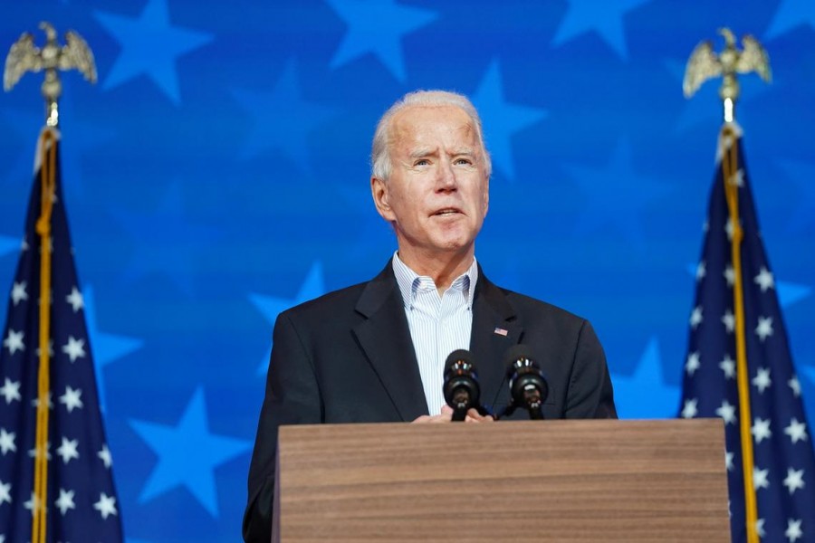 Democratic US presidential nominee Joe Biden makes a statement on the 2020 US presidential election results during a brief appearance before reporters in Wilmington, Delaware, US, November 5, 2020 — Reuters/Files