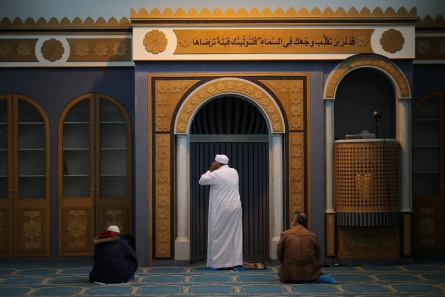 Muslims living in Greece apply social distancing as a precaution against the spread of the coronavirus disease (COVID-19), during Friday prayers at the capital's first official mosque, in Athens, Greece, November 6, 2020. REUTERS