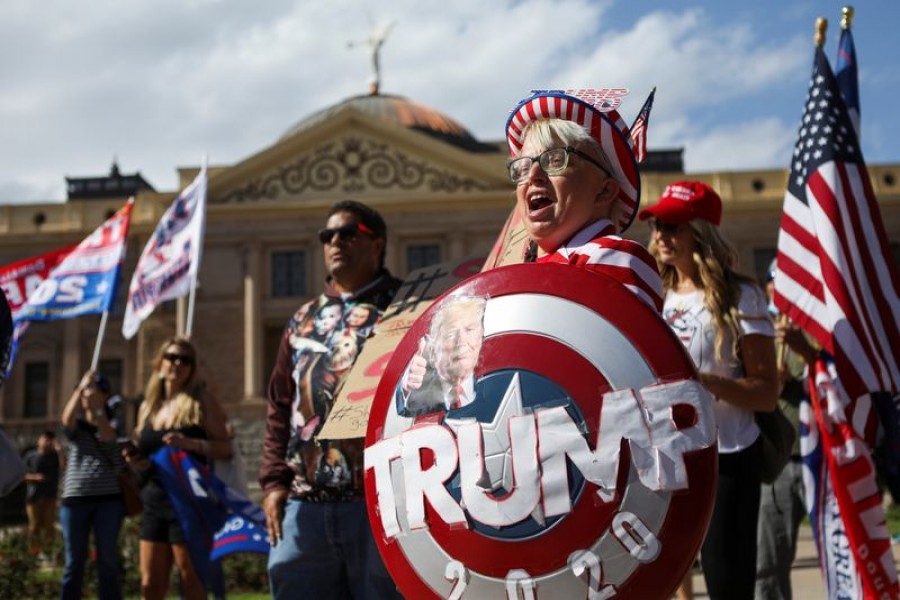 Supporters of US President Donald Trump gather at a “Stop the Steal” protest after the 2020 US presidential election was called for Democratic candidate Joe Biden, in front of the Arizona State Capitol in Phoenix, Arizona, US, November 7, 2020. REUTERS/Jim Urquhart