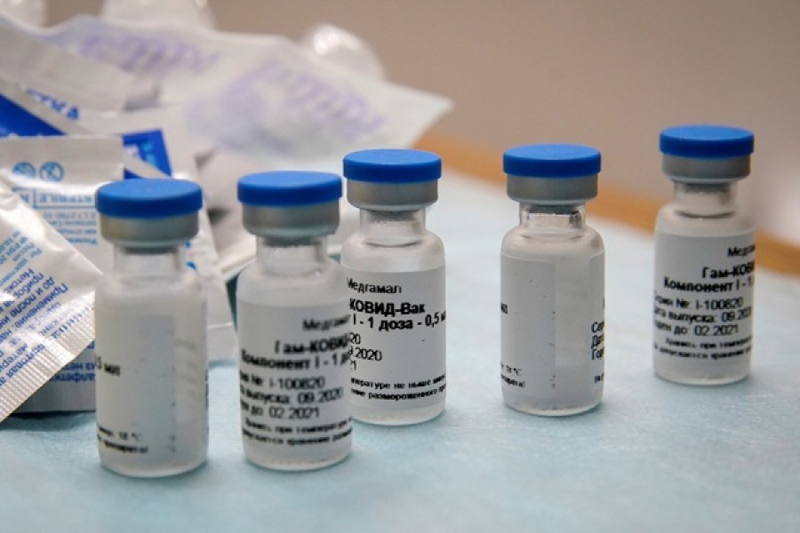 Bottles with Russia's 'Sputnik-V' vaccine against the coronavirus disease (COVID-19) are seen before inoculation at a clinic in Tver, Russia October 12, 2020. REUTERS