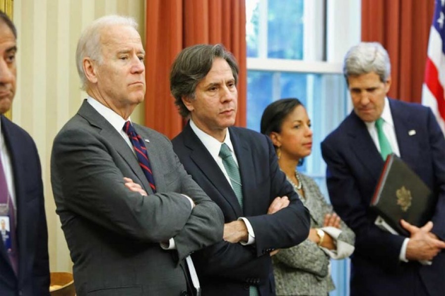 (L-R) US Vice President Joe Biden, Deputy National Security Advisor Tony Blinken, National Security Advisor Susan Rice and Secretary of State John Kerry listen as President Barack Obama and Iraqi Prime Minister Nuri al-Maliki address reporters in the Oval Office at the White House in Washington, November 1, 2013 — Reuters/Files