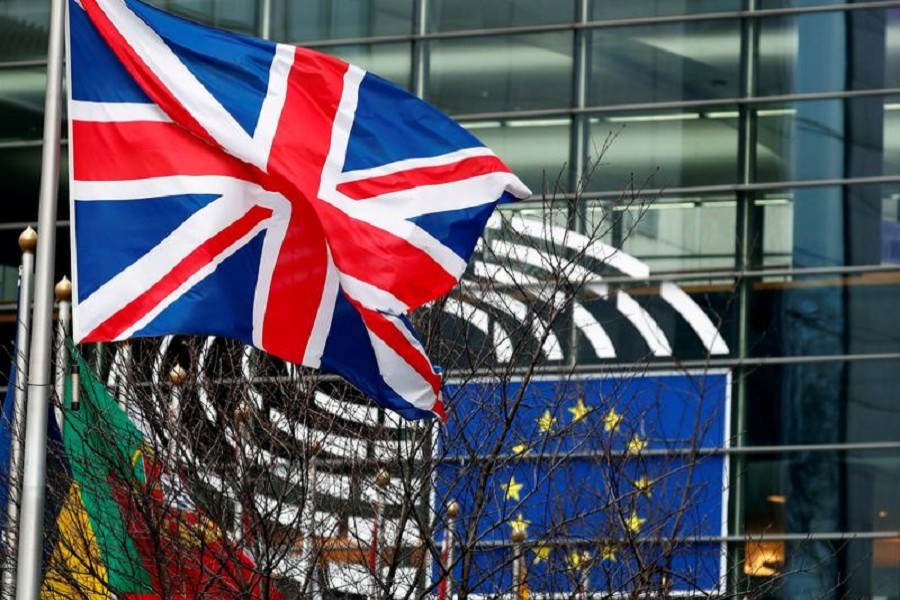 A British Union Jack flag flutters outside the European Parliament in Brussels, Belgium, January 30, 2020 — Reuters/Files