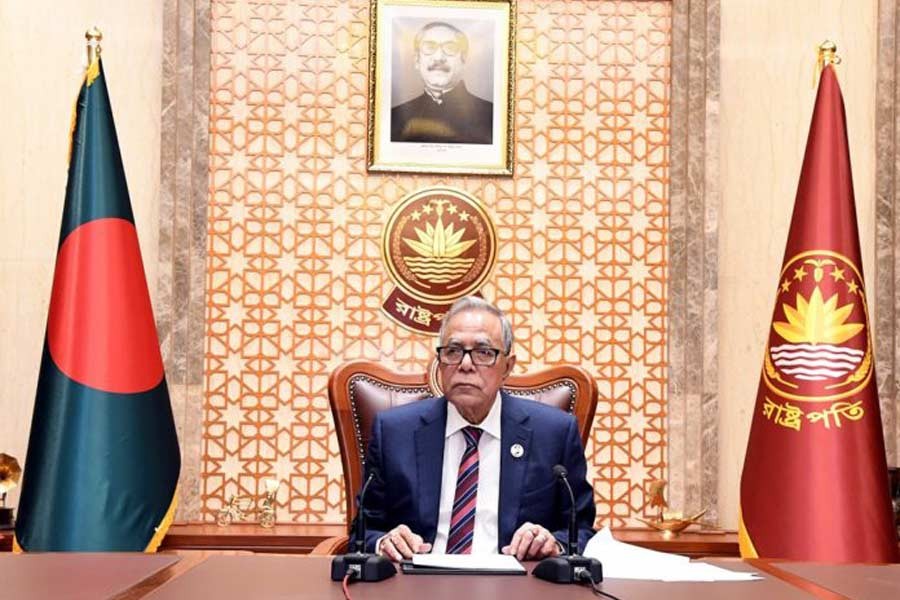 President M Abdul Hamid delivering his virtual speech from Bangabhaban on the ‘Supreme Court Day -2020’ on Friday –BSS Photo