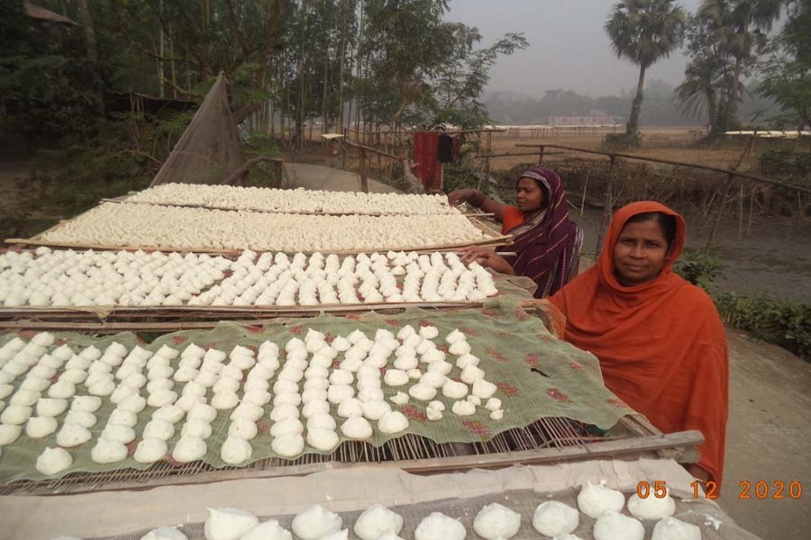 Women artisans making 'Kumrabori' at Jhakor village in Bogura's Adamdighi — FE Photo